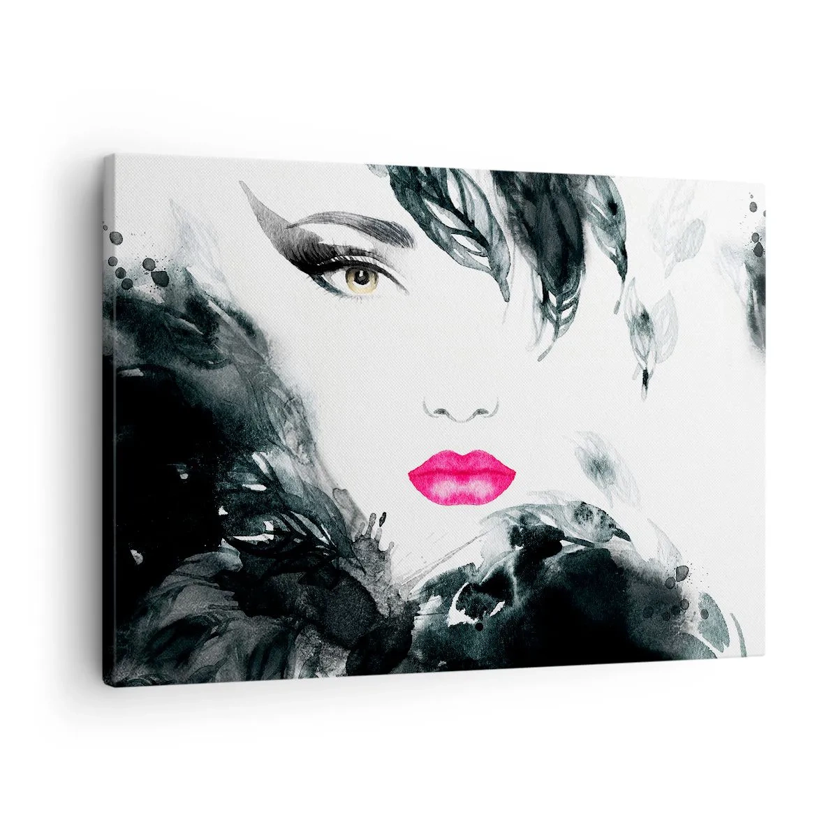 Obraz na plátne - Umelecký portrét ženy s intenzívne ružovými perami - 70x50cm - Pozor! Femme fatale - Moderná nástenná dekorácia do obývacej izby a spálne ARTTOR