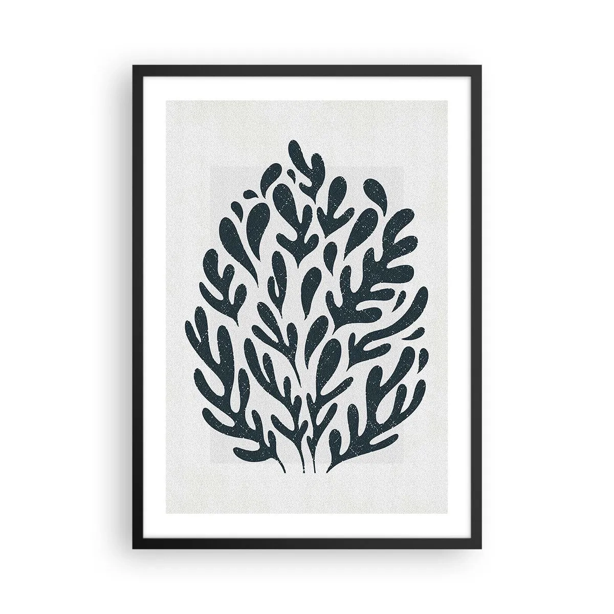 Plagát v čiernom ráme - Čierna rastlinná kompozícia na svetlom pozadí - 50x70cm - Tvary prírody - Moderná nástenná dekorácia do obývacej izby a spálne ARTTOR