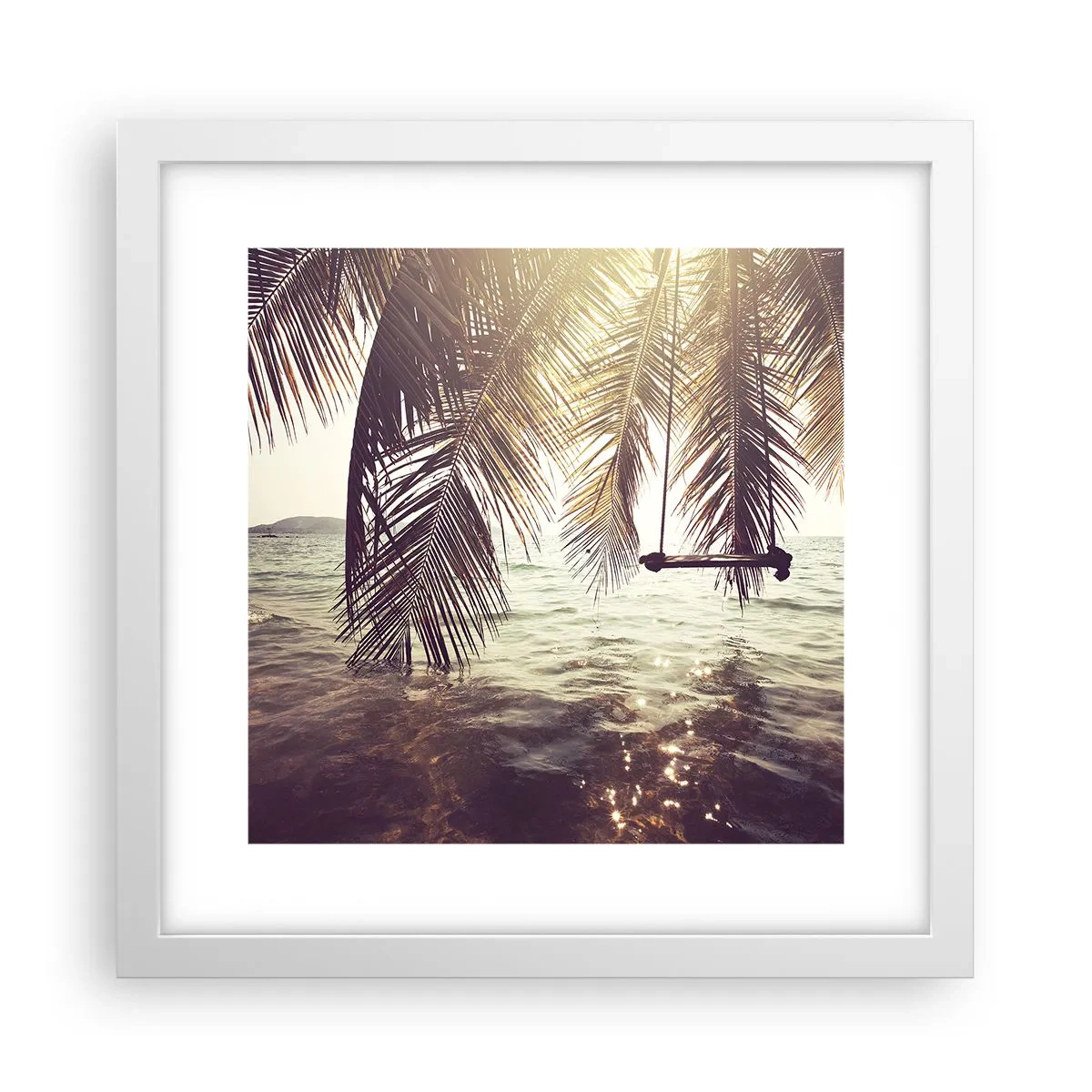 Plagát v bielom ráme - Hojdať sa ľubovoľne v oblakoch - 30x30 cm