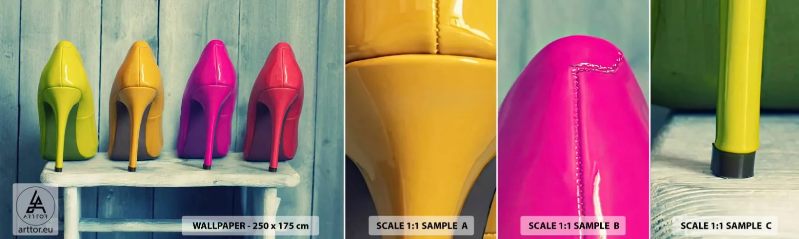 Vzorka Fototapeta Standard Eco - Prechádzkou po dúhe - Móda, Žena, Dámske topánky - 100x30 cm