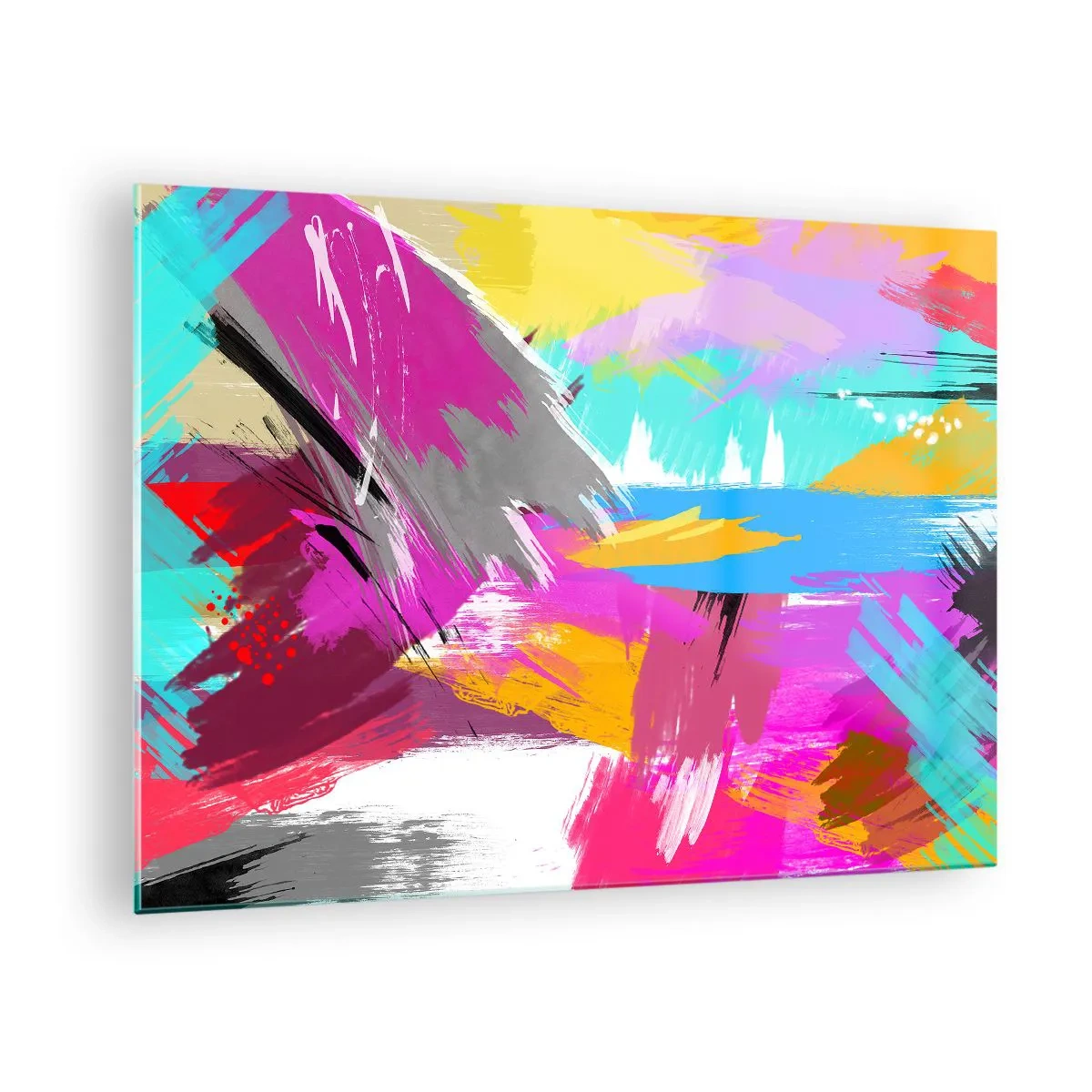 Obraz na skle - Farebná abstrakcia s dynamickými ťahmi štetcom - 70x50cm - Šmuha, šmuha, sama šmuha - Moderná nástenná dekorácia do obývacej izby a spálne ARTTOR