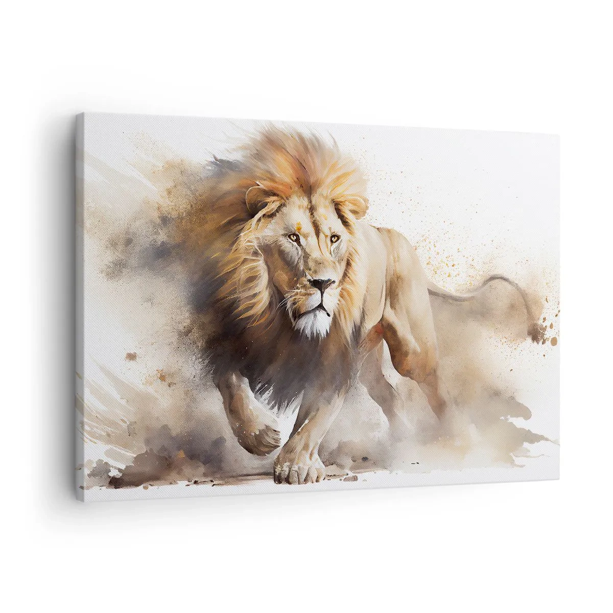 Obraz na plátne - Dynamický portrét leva v prirodzených farbách. - 70x50cm - Kráľ sa pohol - Moderná nástenná dekorácia do obývacej izby a spálne ARTTOR