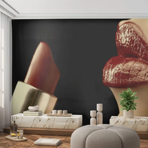 Fototapeta Premium Canvas - Zmyselnosť a lesk karmínu - Ľudia, Žena, Makeup - 250x175 cm