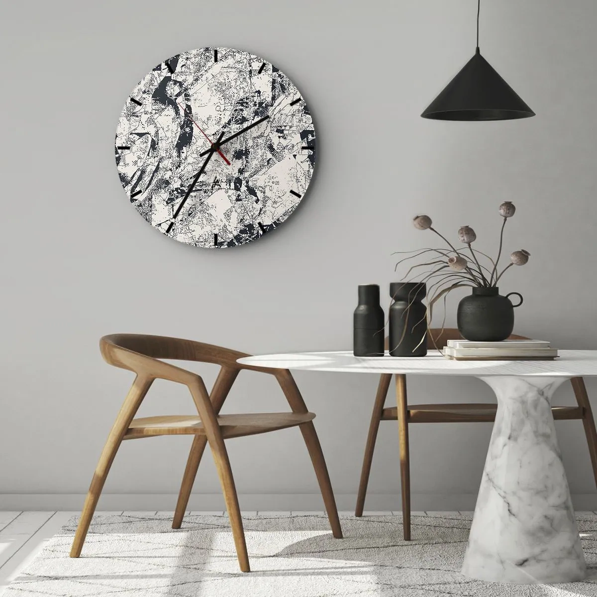Nástenné hodiny - Abstraktná kompozícia v odtieňoch čiernej a sivej - 30x30cm - Prelínanie protikladov - Moderná nástenná dekorácia do obývacej izby, kuchyne a spálne ARTTOR