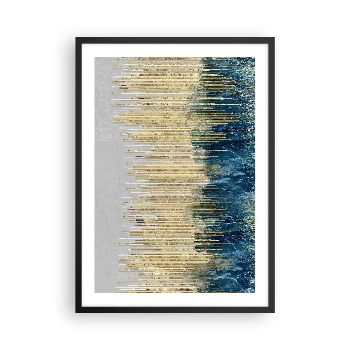 Plagát v čiernom ráme - Abstraktná kompozícia inšpirovaná zlatou plážou a oceánom. - 50x70cm - Pozlátená hranica - Moderná nástenná dekorácia do obývacej izby a spálne ARTTOR