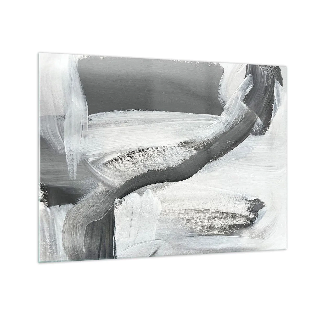 Obraz na skle - Čiernobiela abstrakcia s dynamickými ťahmi štetcom. - 70x50cm - Pevným pohybom - Moderná nástenná dekorácia do obývacej izby a spálne ARTTOR