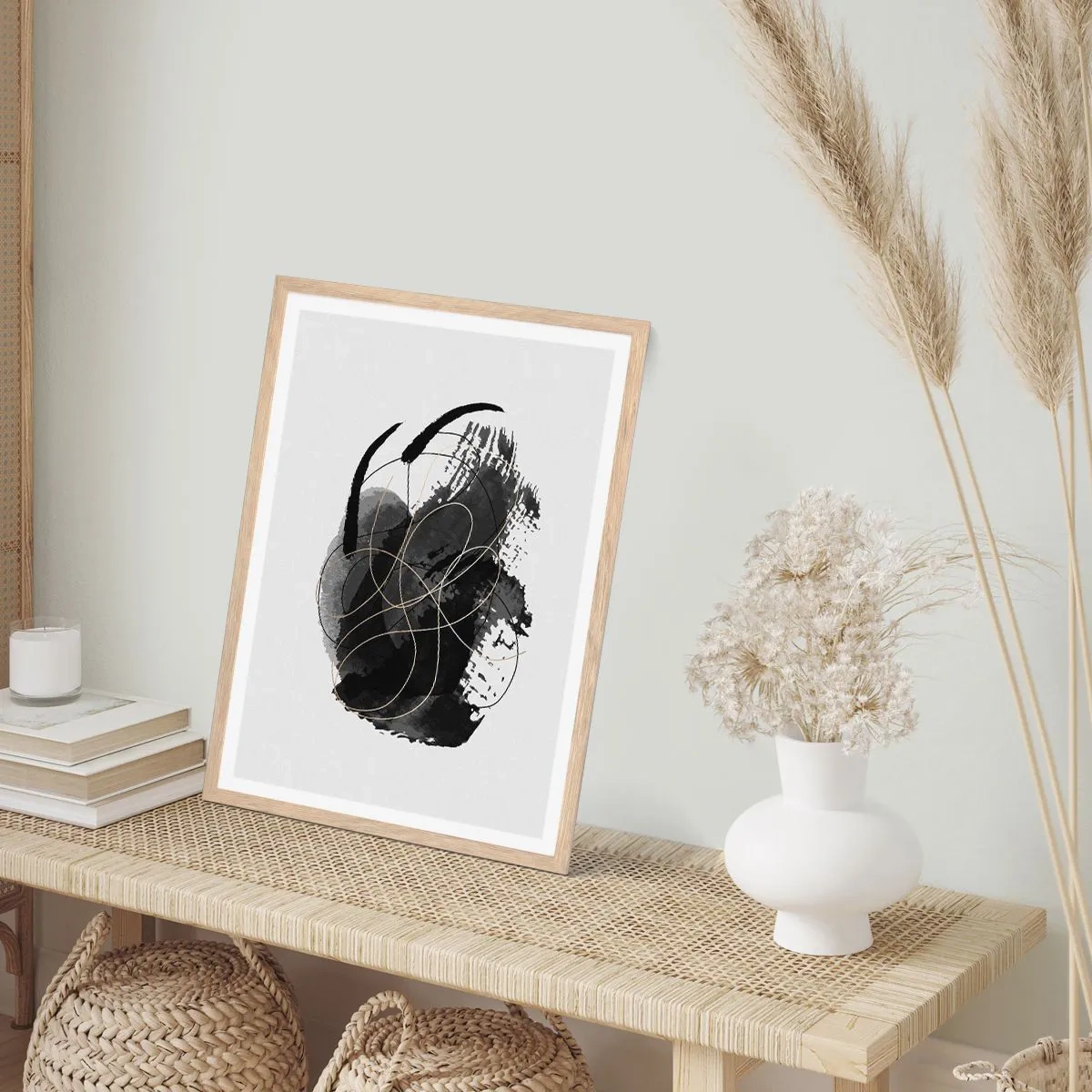 Plagát v ráme zo svetlého duba - Upletené z čiernej - 50x70 cm
