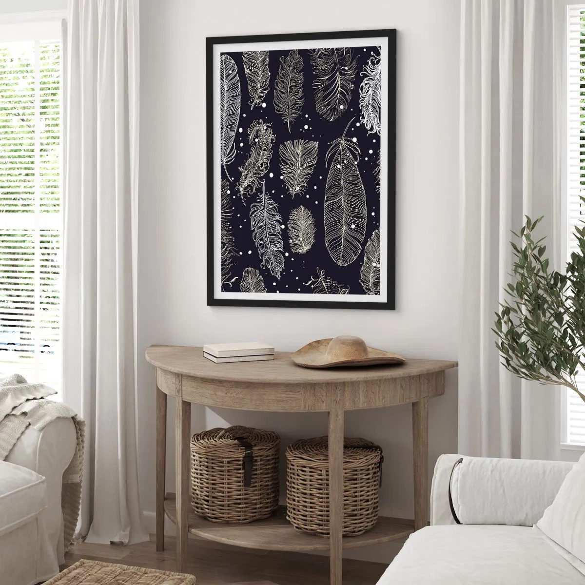 Plagát v čiernom ráme - Čipka s perím - 61x91 cm