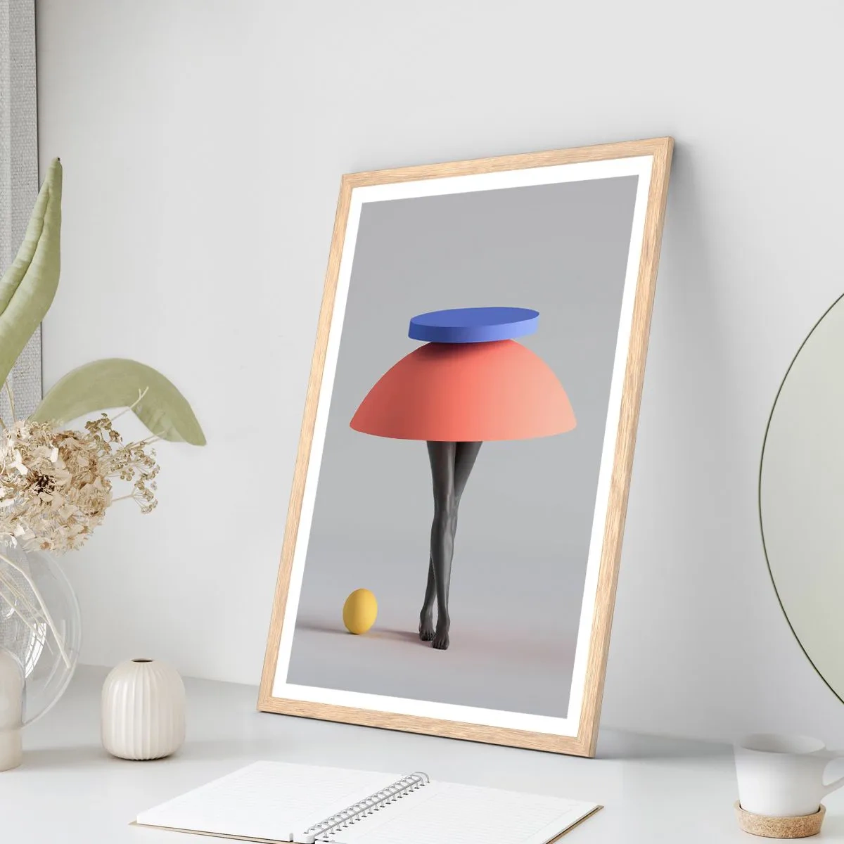 Plagát v ráme zo svetlého duba - Surrealistická kompozícia - 30x40 cm