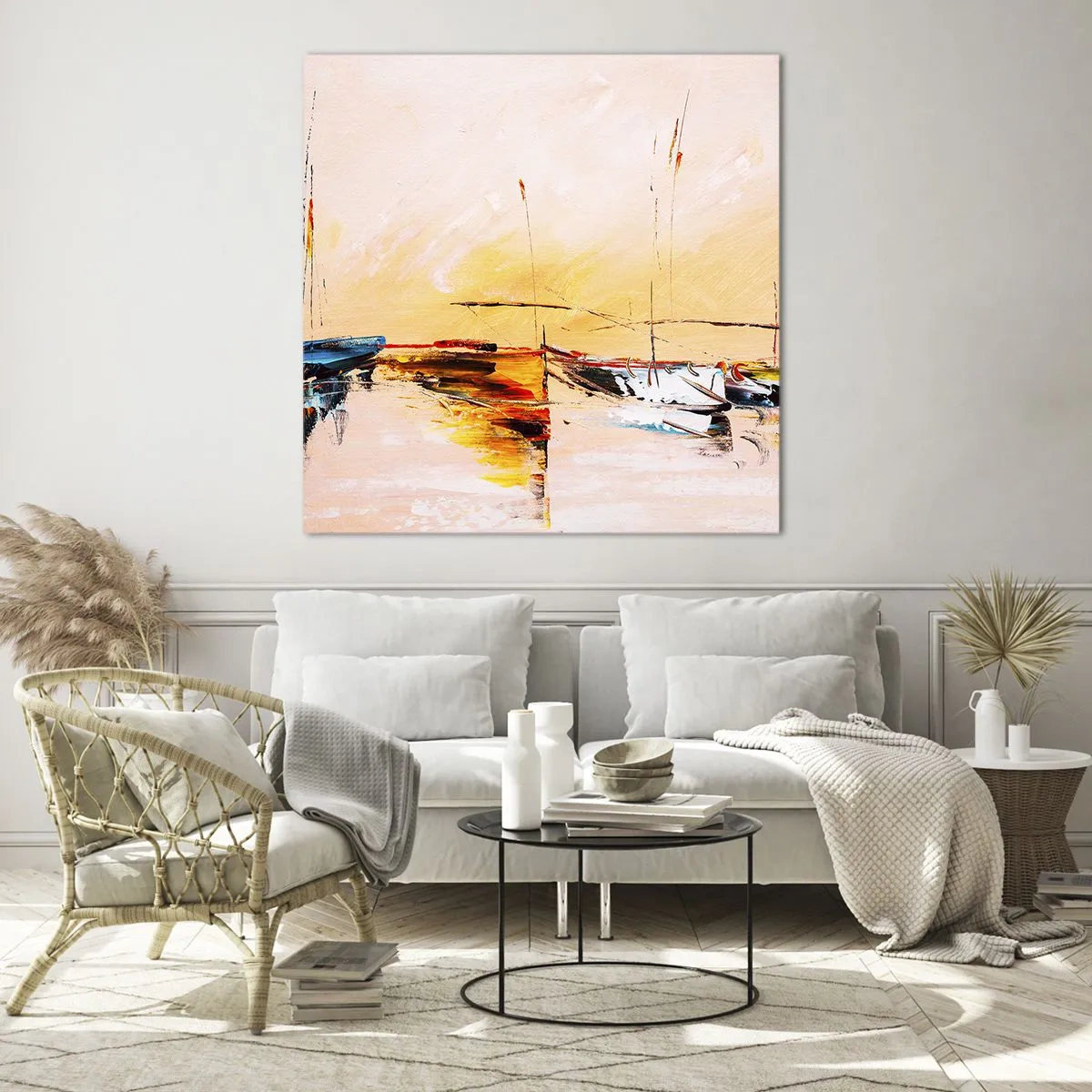 Obraz na skle - Večer v prístave - 60x60 cm