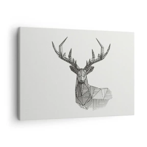 Obraz na plátne - Geometrický obraz jeleňa v minimalistickom čiernobielom štýle - 70x50cm - Jeleň v kubistickom štýle - Moderná nástenná dekorácia do obývacej izby a spálne ARTTOR