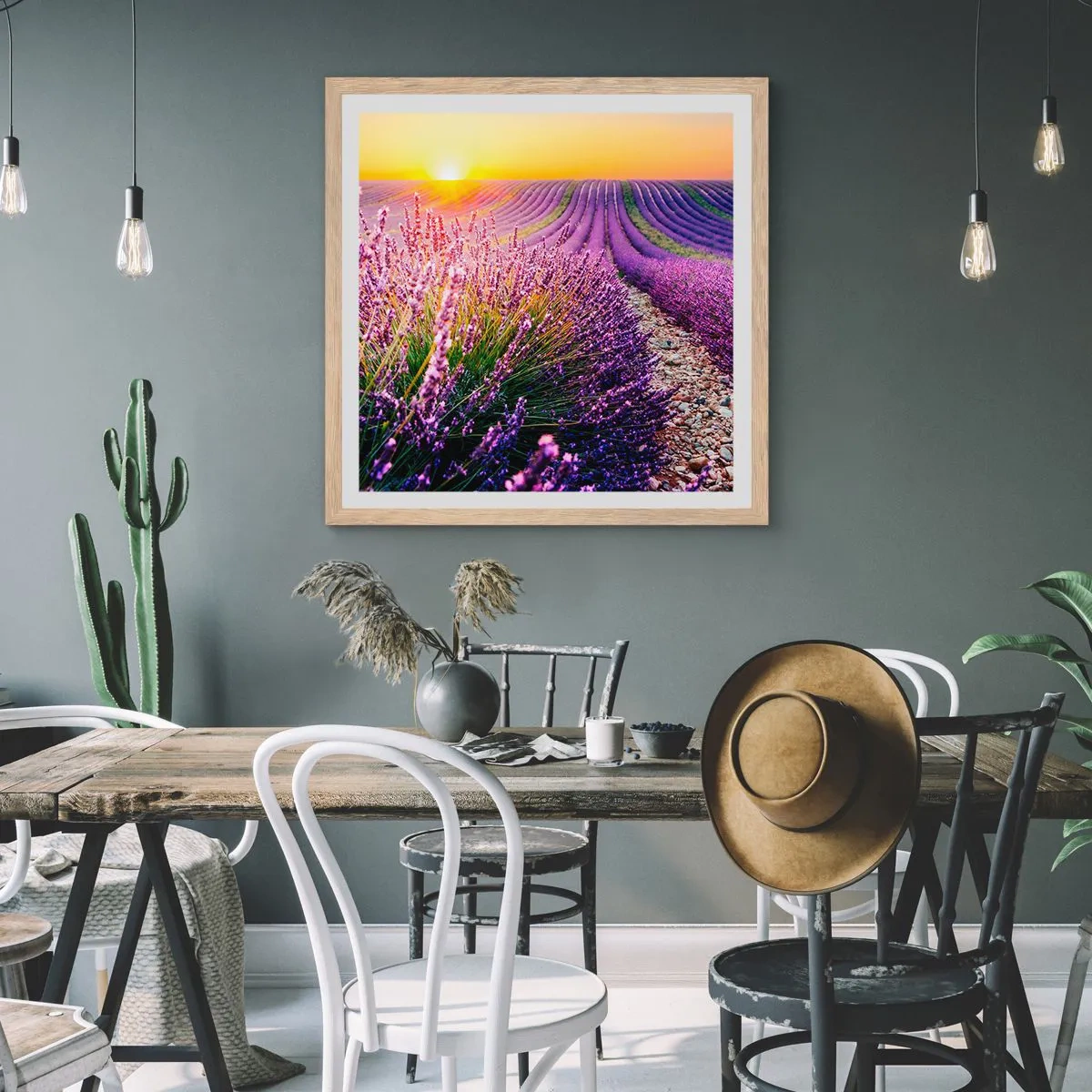 Plagát v ráme zo svetlého duba - Voňavý lán - 30x30 cm