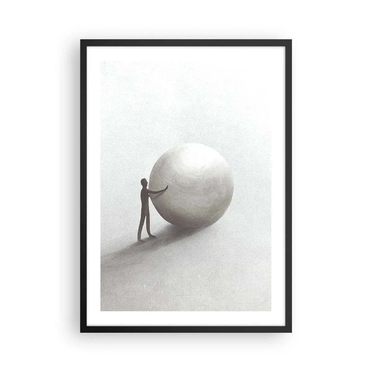 Plagát v čiernom ráme - Minimalistická figúrka s veľkou loptou na neutrálnom pozadí. - 50x70cm - Hra života - Moderná nástenná dekorácia do obývacej izby a spálne ARTTOR