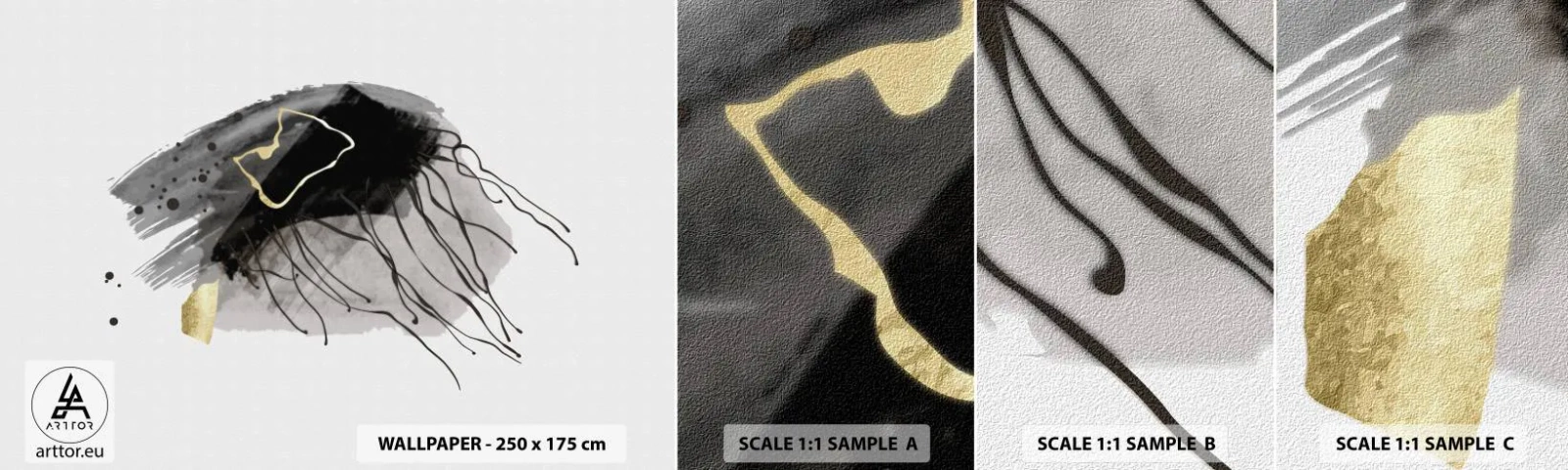 Vzorka samolepiacej fototapety Deluxe Sticker - V čiernej a zlatej - Abstrakcia, Kus, Grafika - 100x30 cm