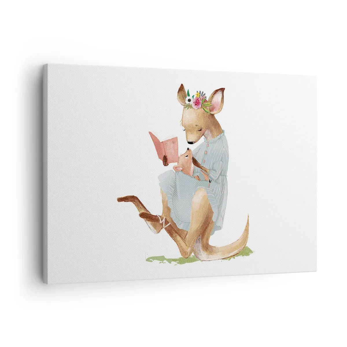 Obraz na plátne - Kanga číta knihu s bábätkom - 70x50cm - Prečítaj mi, mama - Moderná nástenná dekorácia do obývacej izby a spálne ARTTOR