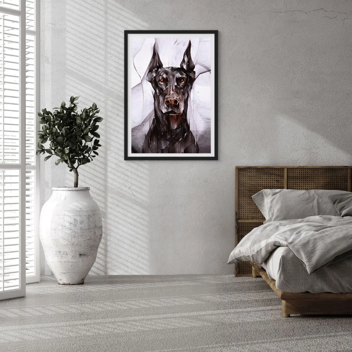 Plagát v čiernom ráme - Umelecký portrét čierneho psa v geometrickom štýle - 50x70cm - Z urodzeného rodu - Moderná nástenná dekorácia do obývacej izby a spálne ARTTOR