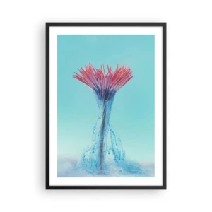Plagát v čiernom ráme - Kvet obklopený farebnými potokmi na pastelovom pozadí - 50x70cm - V osviežujúcom objatí - Moderná nástenná dekorácia do obývacej izby a spálne ARTTOR
