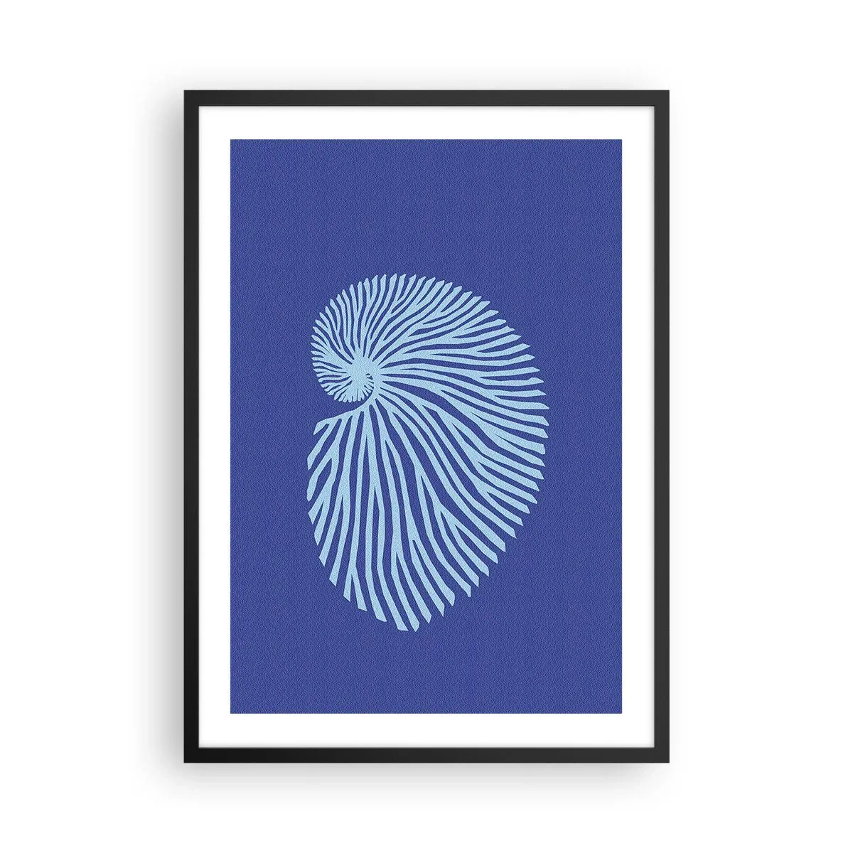 Plagát v čiernom ráme - Štylizovaná grafika mušle v špirálovom usporiadaní - 50x70cm - Zrodenie mušle - Moderná nástenná dekorácia do obývacej izby a spálne ARTTOR