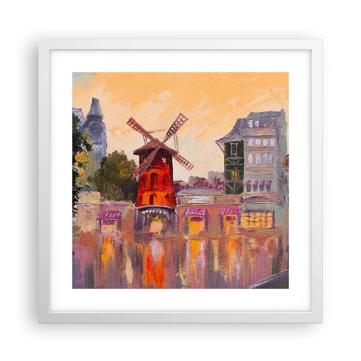 Plagát v bielom ráme - Parížske ikony – Moulin Rouge - 40x40 cm