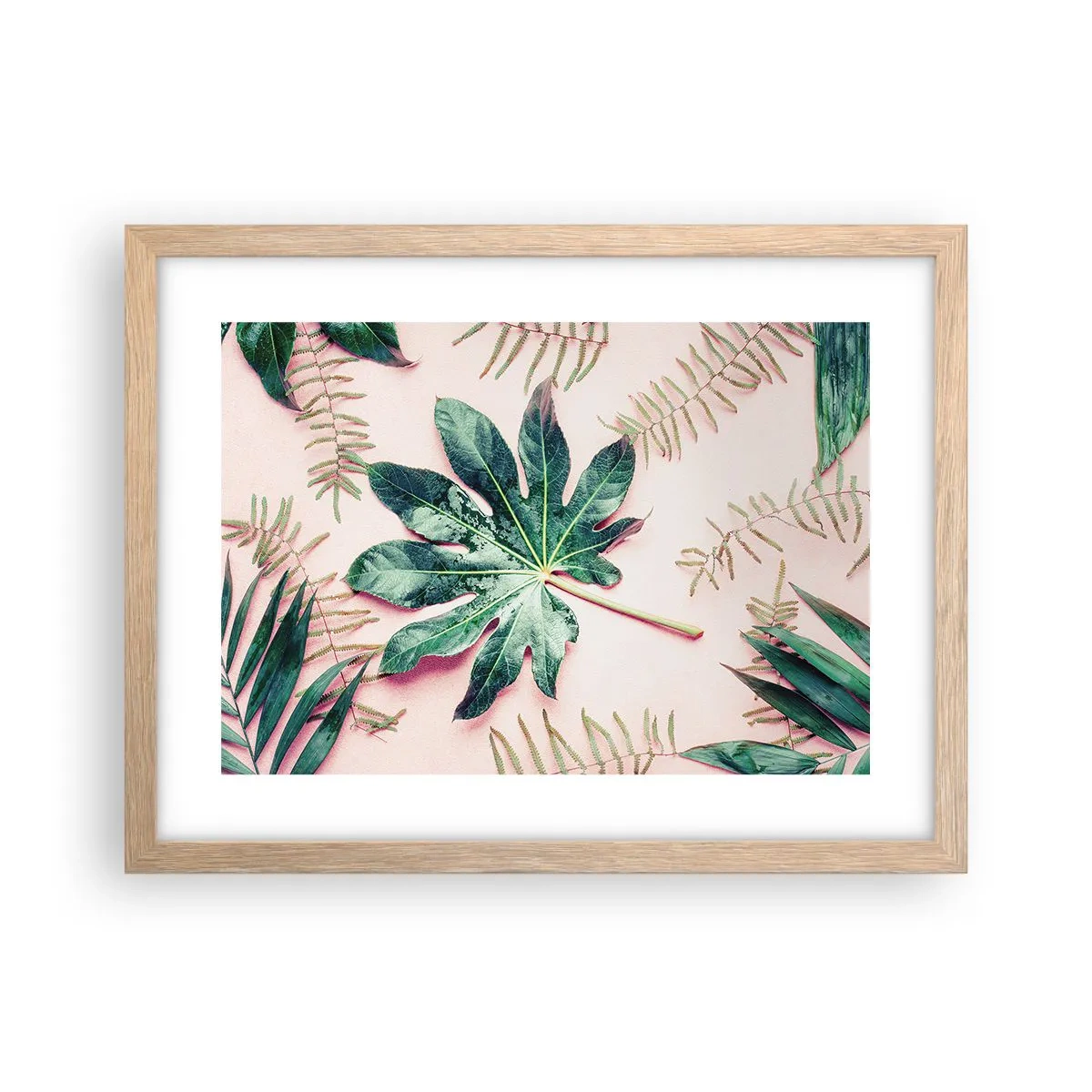 Plagát v ráme zo svetlého duba - Štúdia zelenej na ružovom pozadí - 40x30 cm