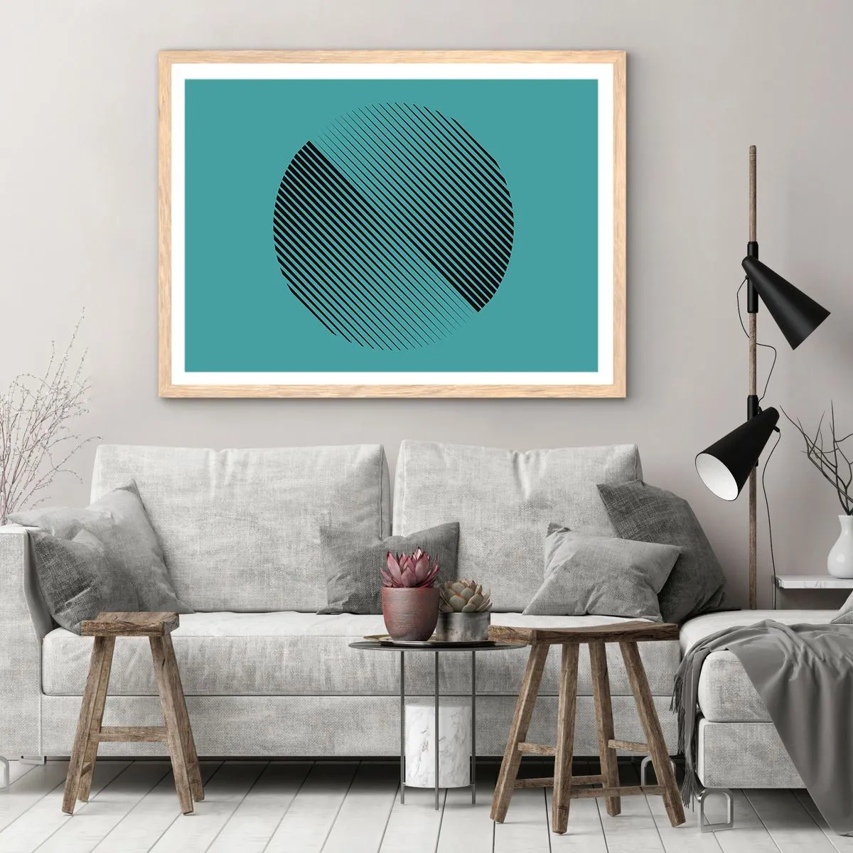 Plagát v ráme zo svetlého duba - Kruh – geometrická variácia - 50x40 cm