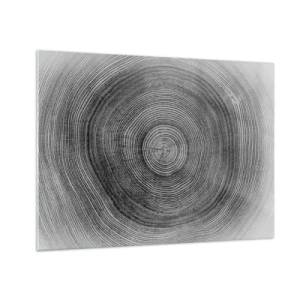 Obraz na skle - Sústredné línie letokruhov prezentované v čiernobielej estetike - 70x50cm - Znamenie doby - Moderná nástenná dekorácia do obývacej izby a spálne ARTTOR