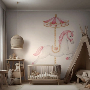 Samolepiaca Fototapeta Deluxe Sticker - Vyrazil z kopýtka - Kôň, Kolotoč, Dievčenský - 100x70 cm