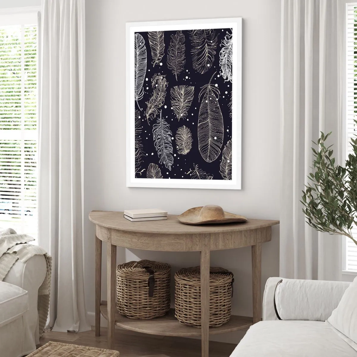 Plagát v bielom ráme - Čipka s perím - 61x91 cm