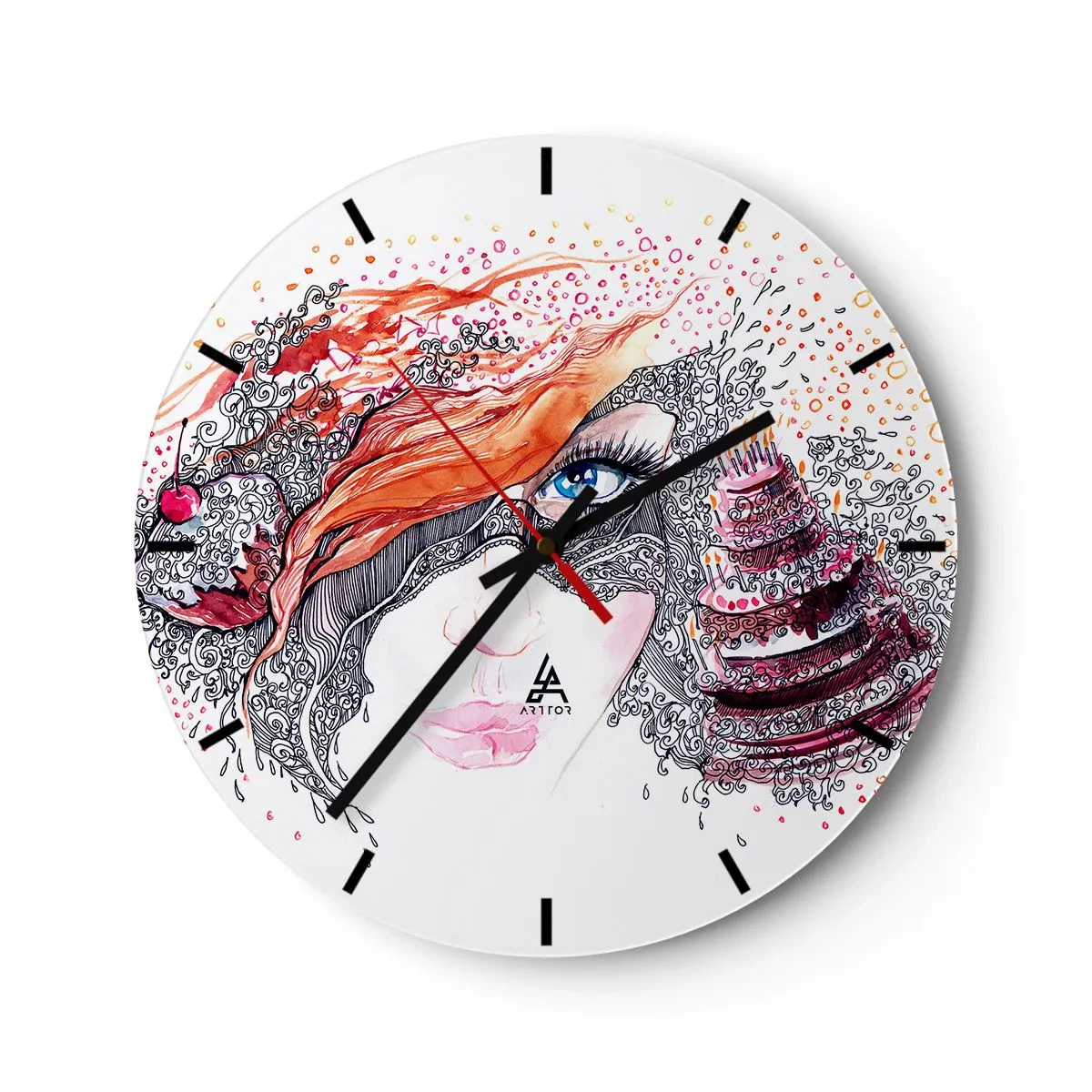 Nástenné hodiny - Umelecká tvár s bohatými detailmi a farbami - 30x30cm - S ňou je každý deň sviatok - Moderná nástenná dekorácia do obývacej izby, kuchyne a spálne ARTTOR