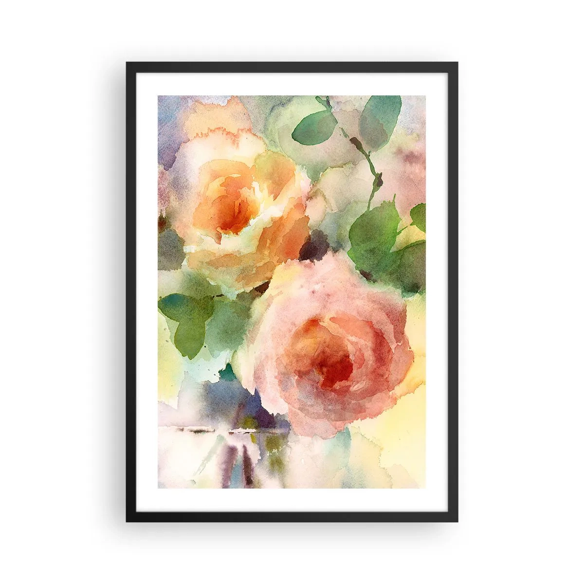 Plagát v čiernom ráme - Akvarelové kvety v pastelových farbách - 50x70cm - Jemné ako akvarel - Moderná nástenná dekorácia do obývacej izby a spálne ARTTOR