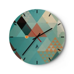 Nástenné hodiny - Geometrická kompozícia trojuholníkov v odtieňoch zelenej a béžovej. - 30x30cm - Jednota mnohosti, mnohosť jednoty - Moderná nástenná dekorácia do obývacej izby, kuchyne a spálne ARTTOR