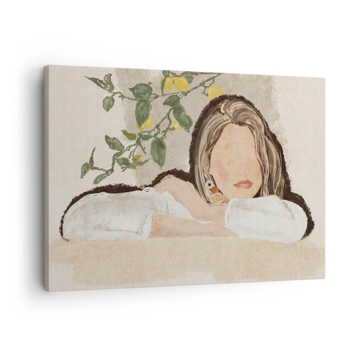 Obraz na plátne - Postava ženy na pozadí citrónovníka - 70x50cm - Kráska z juhu - Moderná nástenná dekorácia do obývacej izby a spálne ARTTOR