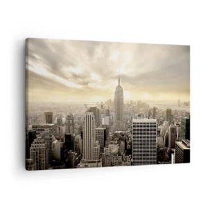 Obraz na plátne - Panoráma mesta s výhľadom na Empire State Building - 70x50cm - New York utkaný zo šedej - Moderná nástenná dekorácia do obývacej izby a spálne ARTTOR