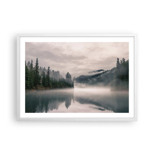 Plagát v bielom ráme - V zamyslení, v hmle - 70x50 cm