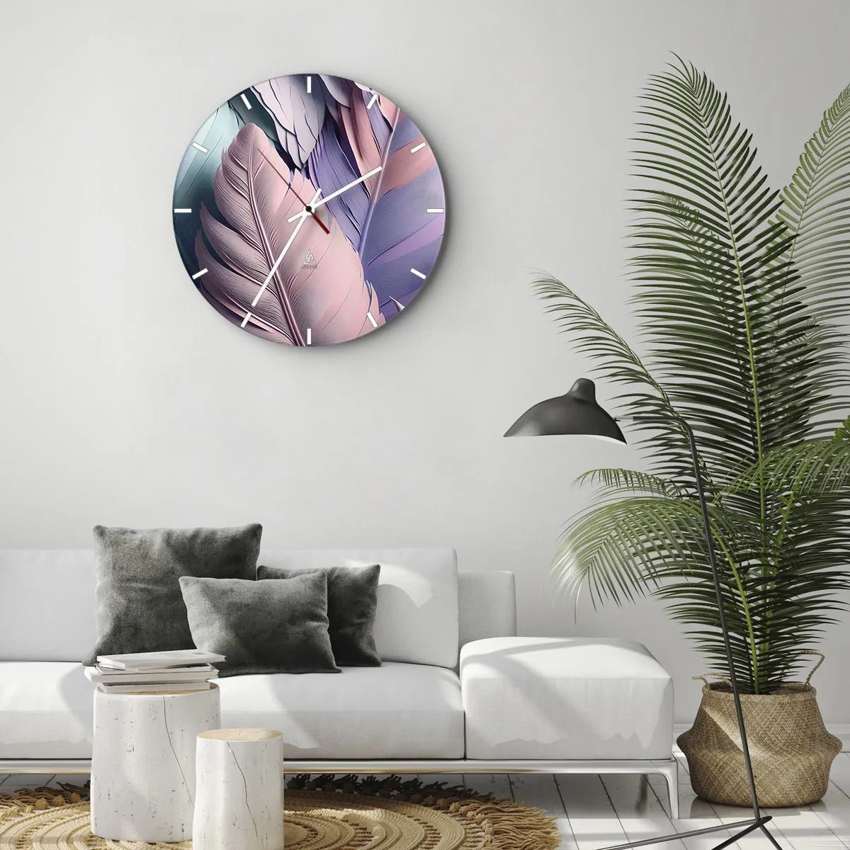 Nástenné hodiny - Farebné pierka v pastelových odtieňoch na hodinách - 30x30cm - Vtáčí štýl - Moderná nástenná dekorácia do obývacej izby, kuchyne a spálne ARTTOR