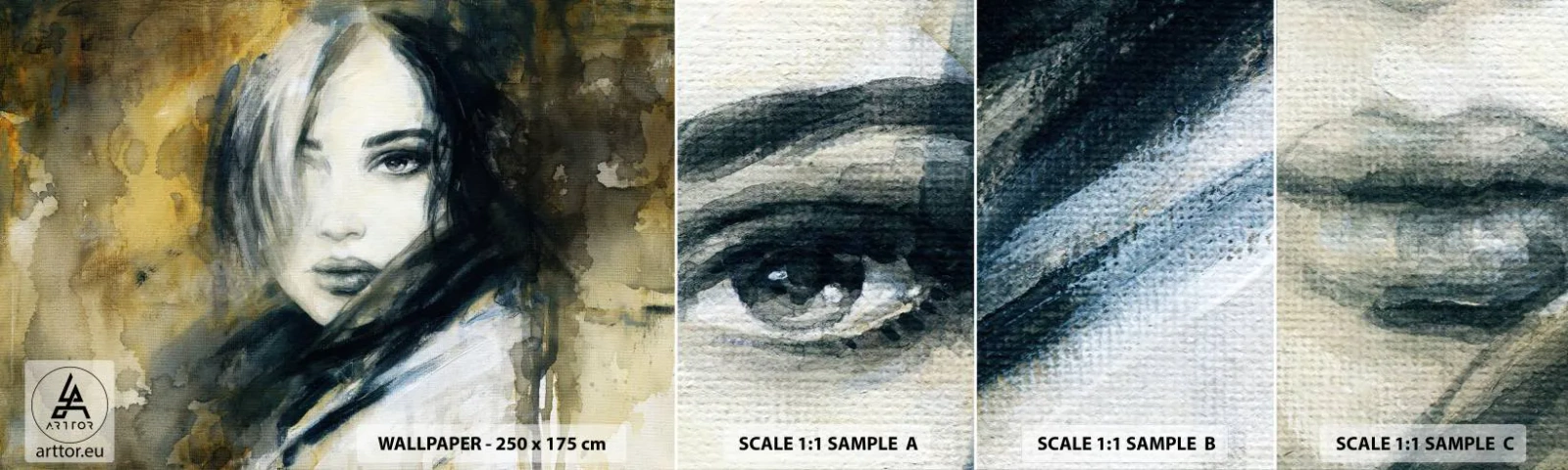 Vzorka Fototapeta Standard Eco - viac nevinná alebo zmyselná? - Portrét ženy, Ženská tvár, Grafika - 100x30 cm