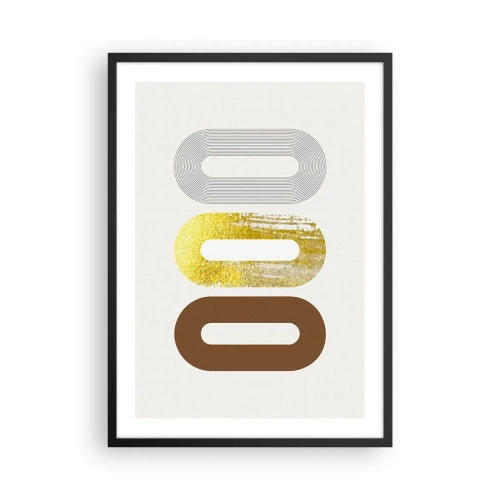 Plagát v čiernom ráme - Geometrické tvary v odtieňoch zlatej, hnedej a sivej - 50x70cm - Ooo! - Moderná nástenná dekorácia do obývacej izby a spálne ARTTOR