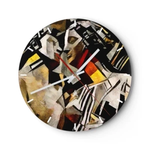 Nástenné hodiny - Kubistické znázornenie dvoch postáv v abstraktných formách - 30x30cm - Sošný bozk - Moderná nástenná dekorácia do obývacej izby, kuchyne a spálne ARTTOR
