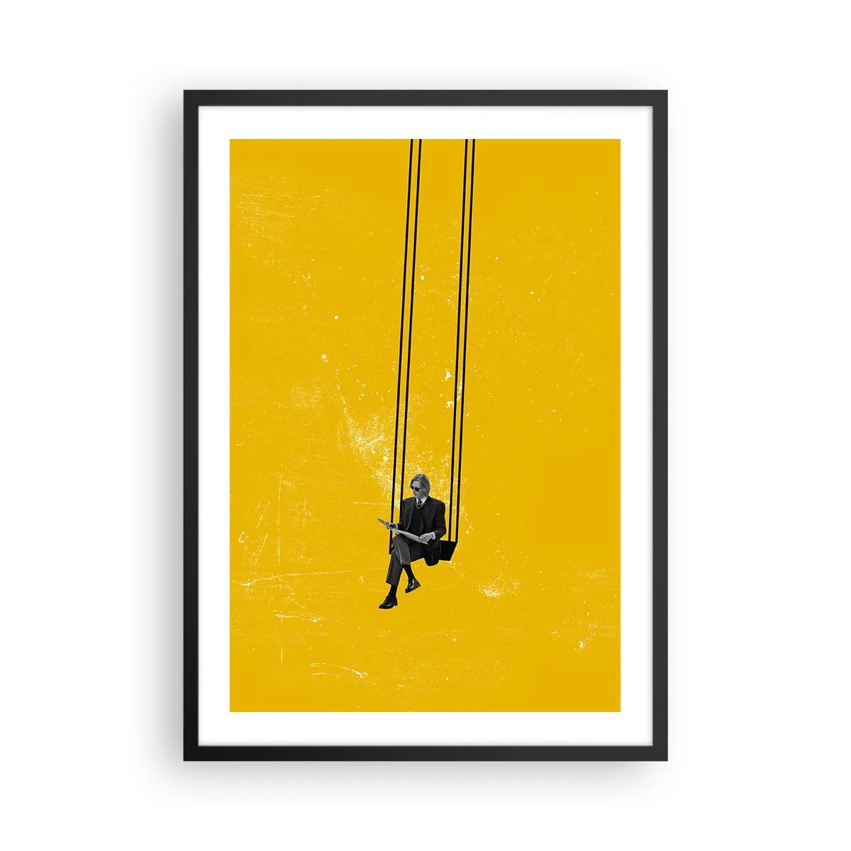 Plagát v čiernom ráme - Minimalistická grafika s postavičkou na hojdačke - 50x70cm - Deň ako každý iný - Moderná nástenná dekorácia do obývacej izby a spálne ARTTOR