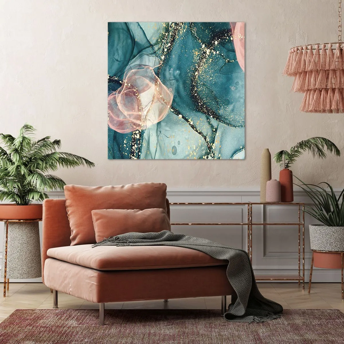 Obraz na plátne - Modré hodváb modré, ružový tyl - 40x40 cm