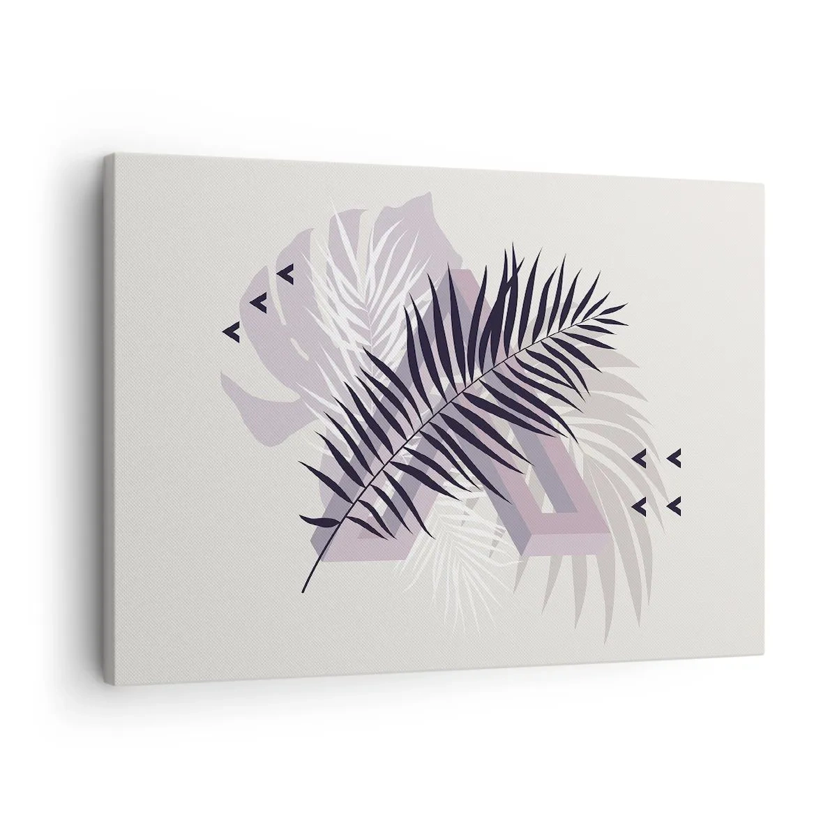 Obraz na plátne - Minimalistická kompozícia s listami a geometrickými tvarmi - 70x50cm - Tieň tieňa - Moderná nástenná dekorácia do obývacej izby a spálne ARTTOR