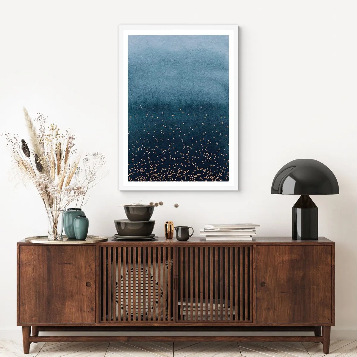 Plagát v bielom ráme - Kompozícia – modrej fázy - 70x100 cm