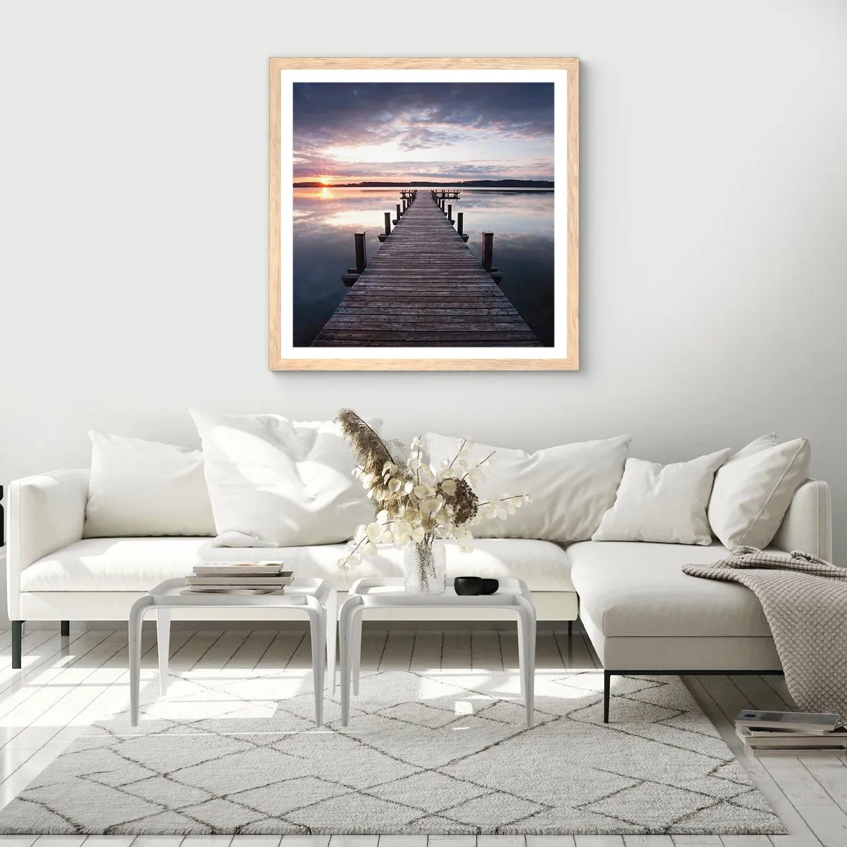Plagát v ráme zo svetlého duba - Tichá hranica medzi dňom a nocou - 50x50 cm