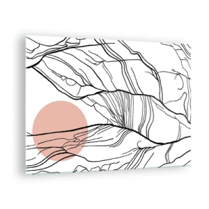 Obraz na skle - Tienisté línie konárov s béžovým slnkom - 70x50cm - V sieti vetvičiek - Moderná nástenná dekorácia do obývacej izby a spálne ARTTOR