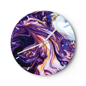 Nástenné hodiny - Fialové abstraktné víry s jasnými akcentmi - 30x30cm - Záhyb priestoru vo fialovej - Moderná nástenná dekorácia do obývacej izby, kuchyne a spálne ARTTOR