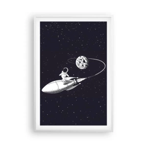 Plagát v bielom ráme - Vesmírny surfista - 61x91 cm