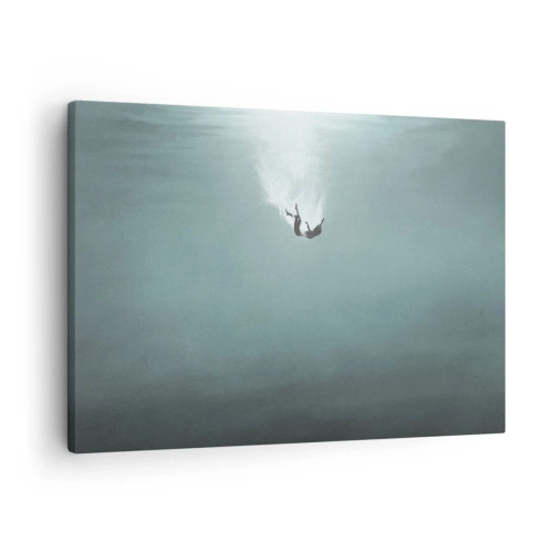 Obraz na plátne - Postava ponorená v hlbokej tyrkysovej vode - 70x50cm - V objatí oceánu - Moderná nástenná dekorácia do obývacej izby a spálne ARTTOR