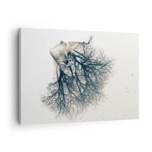 Obraz na plátne - Kreatívna silueta ženy a stromov - 70x50cm - Očarená šepotom stromu - Moderná nástenná dekorácia do obývacej izby a spálne ARTTOR