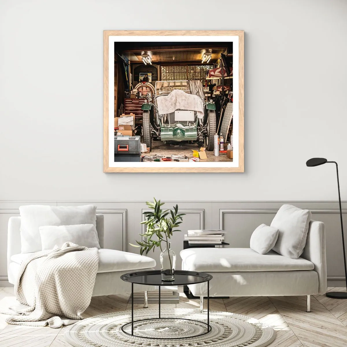 Plagát v ráme zo svetlého duba - Späť do minulosti - 30x30 cm