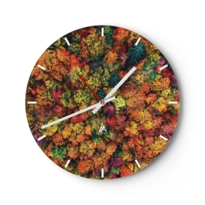 Nástenné hodiny - Jesenný les videný z vtáčej perspektívy v intenzívnych farbách - 30x30cm - Kytica jesenných stromov - Moderná nástenná dekorácia do obývacej izby, kuchyne a spálne ARTTOR